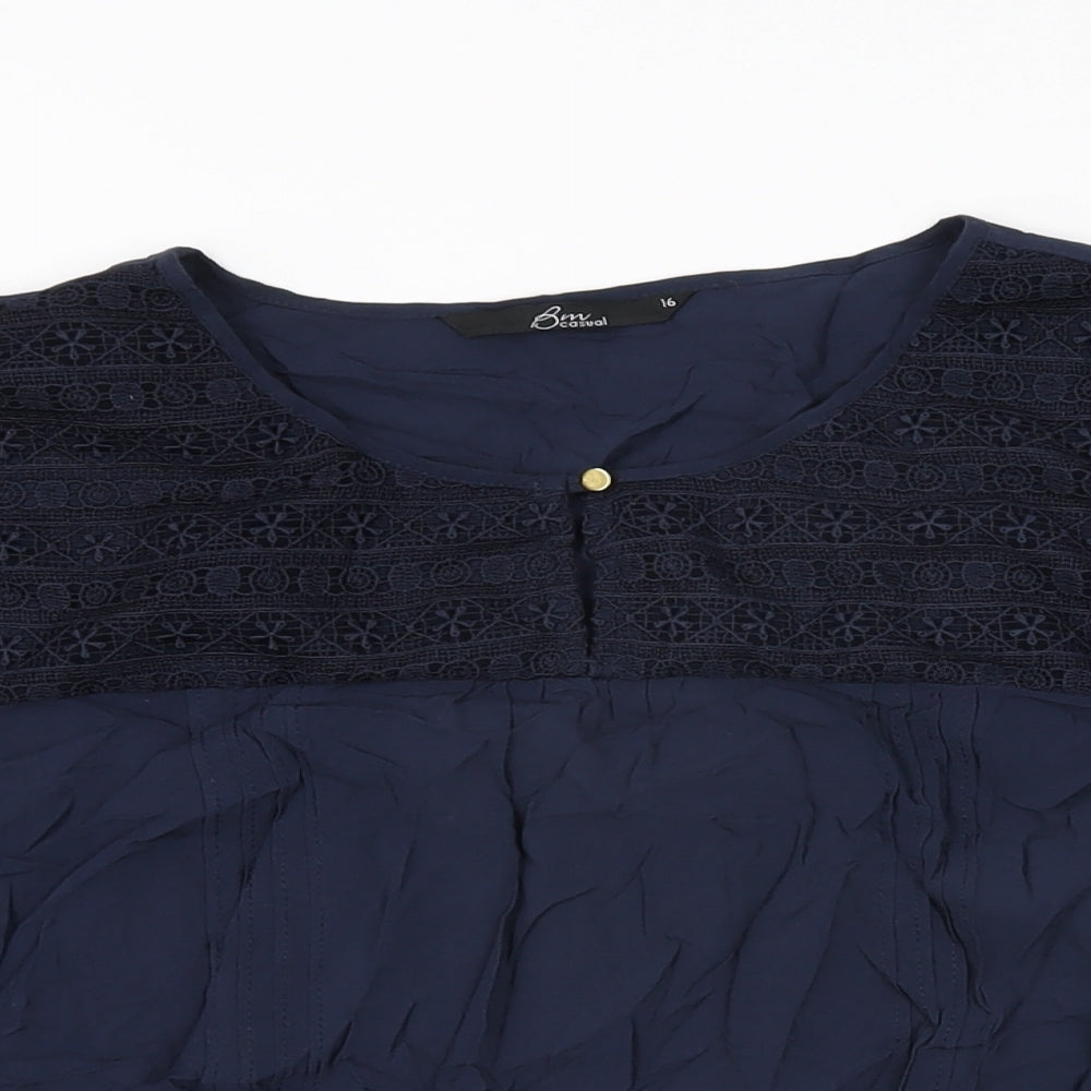 BM Collection Womens Blue Viscose Basic T-Shirt Size 16 Round Neck