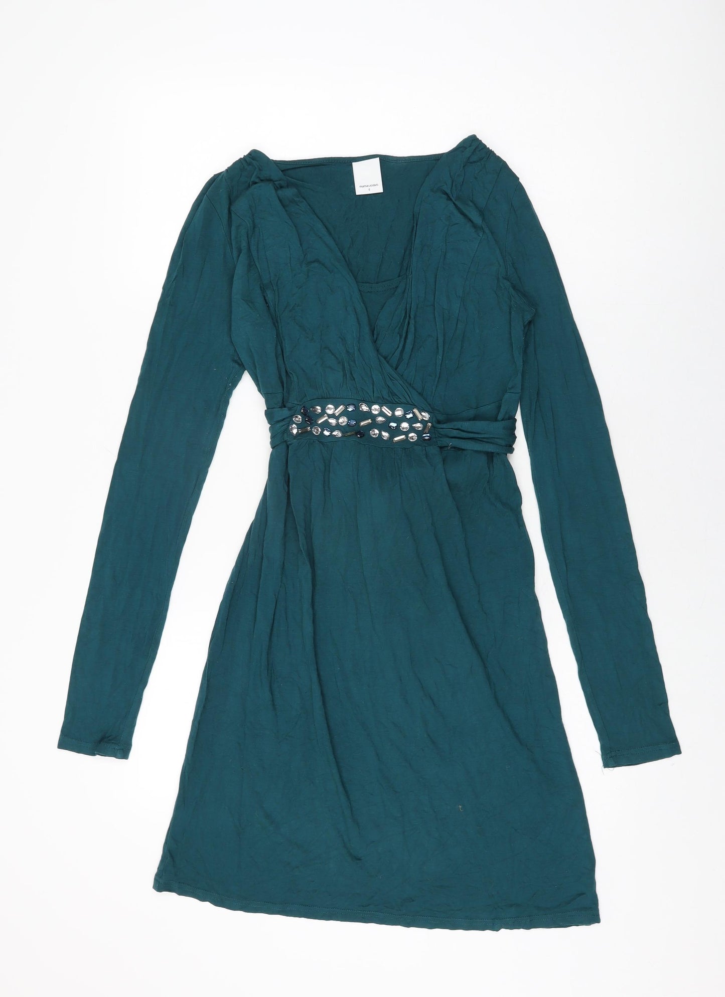 Mamalicious Womens Green Viscose Shift Size S V-Neck Pullover