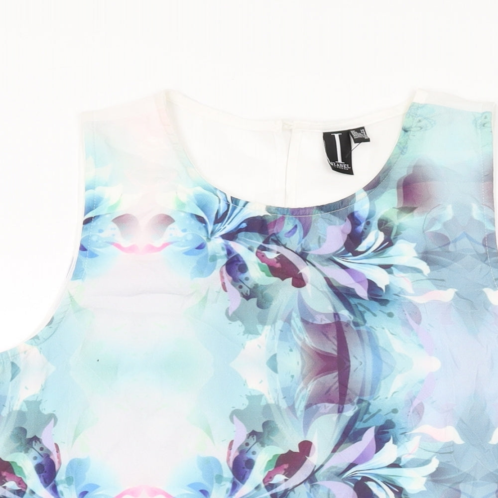 Izabel London Womens White Floral Polyester Basic Blouse Size 10 Round Neck