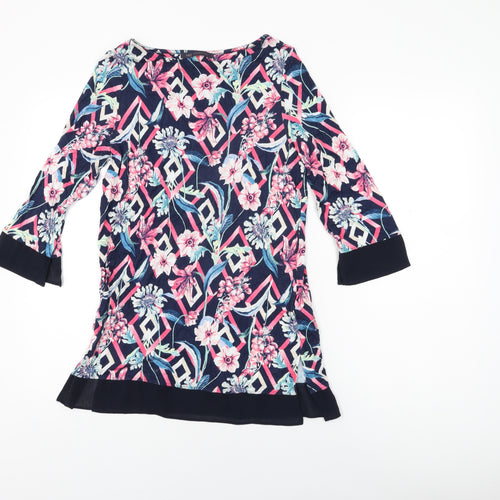 Marks and Spencer Womens Blue Floral Viscose Basic T-Shirt Size 10 Round Neck