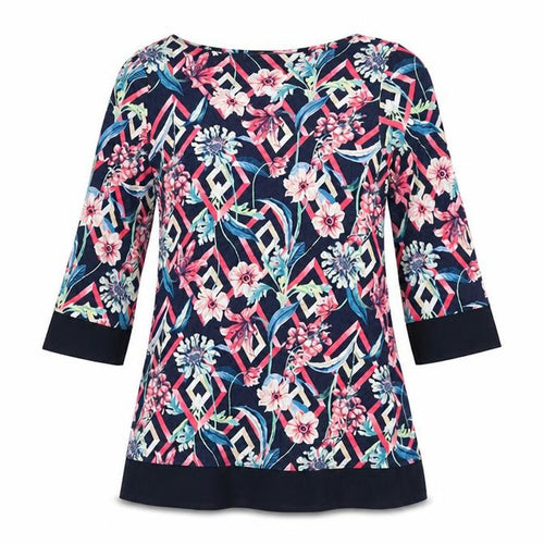 Marks and Spencer Womens Blue Floral Viscose Basic T-Shirt Size 10 Round Neck