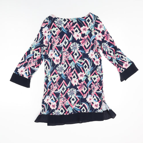 Marks and Spencer Womens Blue Floral Viscose Basic T-Shirt Size 10 Round Neck