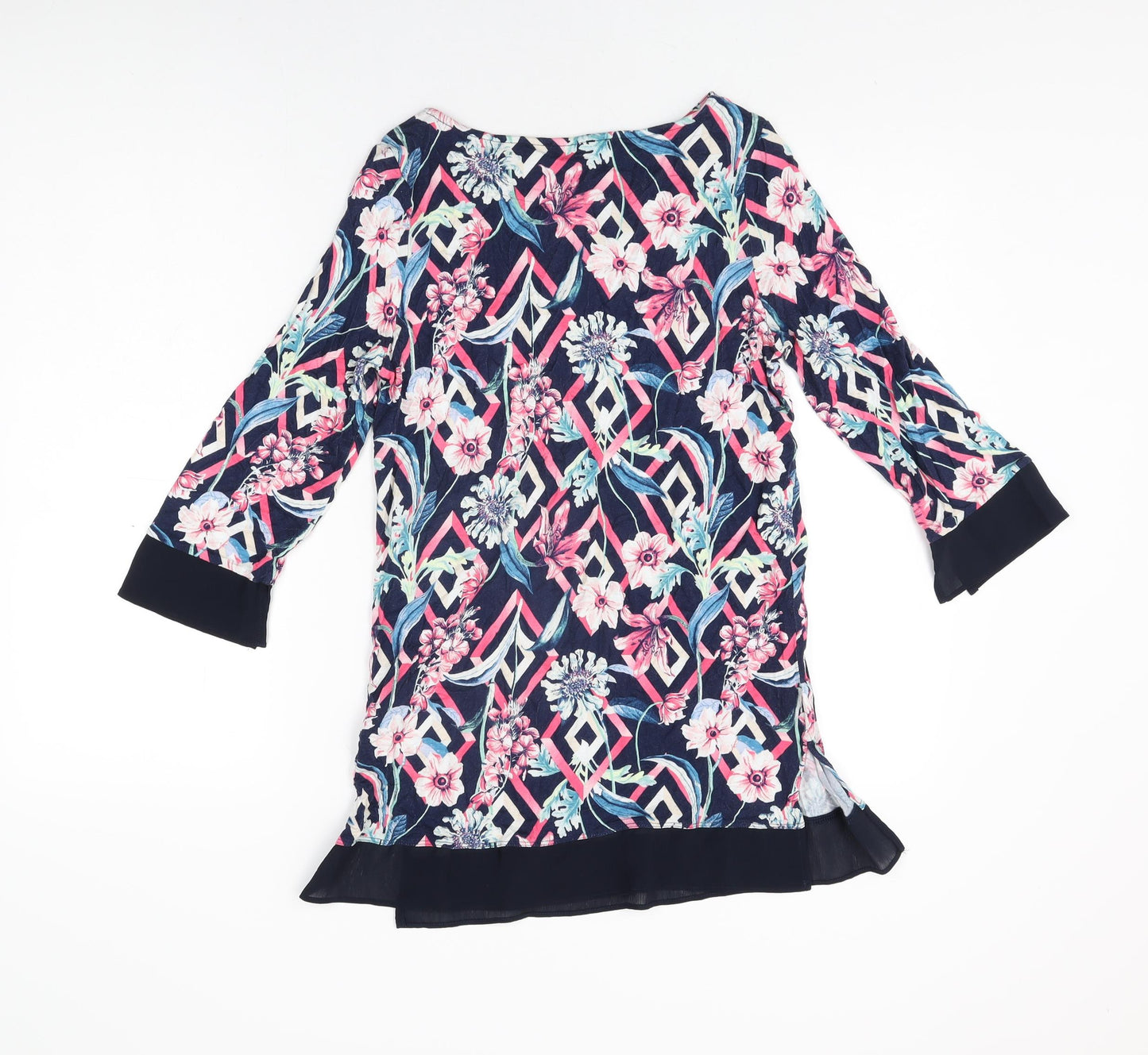Marks and Spencer Womens Blue Floral Viscose Basic T-Shirt Size 10 Round Neck