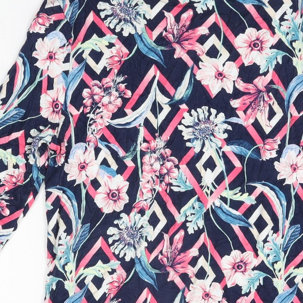 Marks and Spencer Womens Blue Floral Viscose Basic T-Shirt Size 10 Round Neck