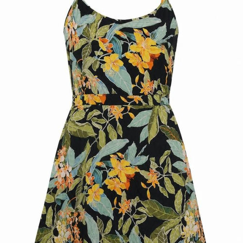 Warehouse Womens Black Floral Viscose Skater Dress Size 12 V-Neck Pullover