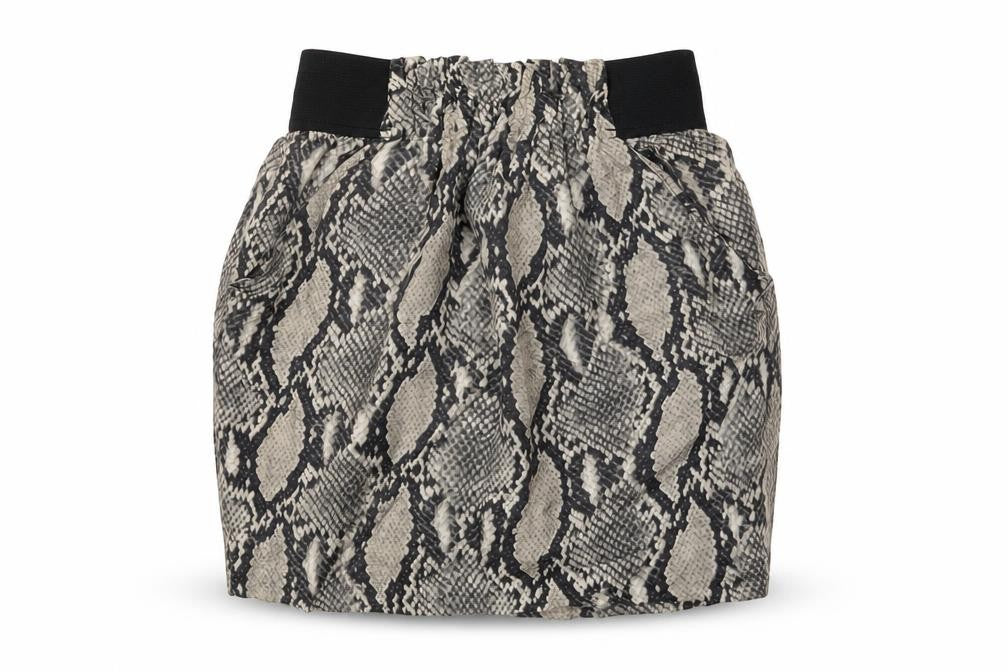 Front view of Zara women’s grey animal print polyester mini skirt, size XS