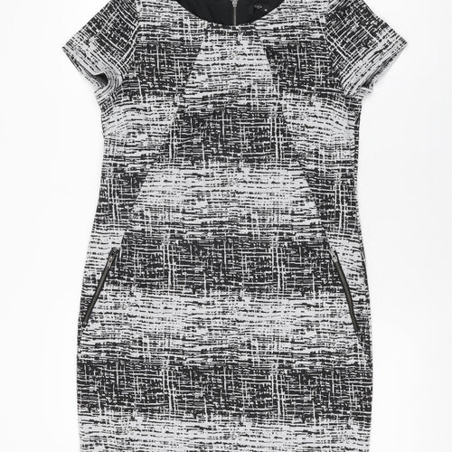 M&Co Womens Grey Geometric Polyester Bodycon Size 10 Round Neck Zip