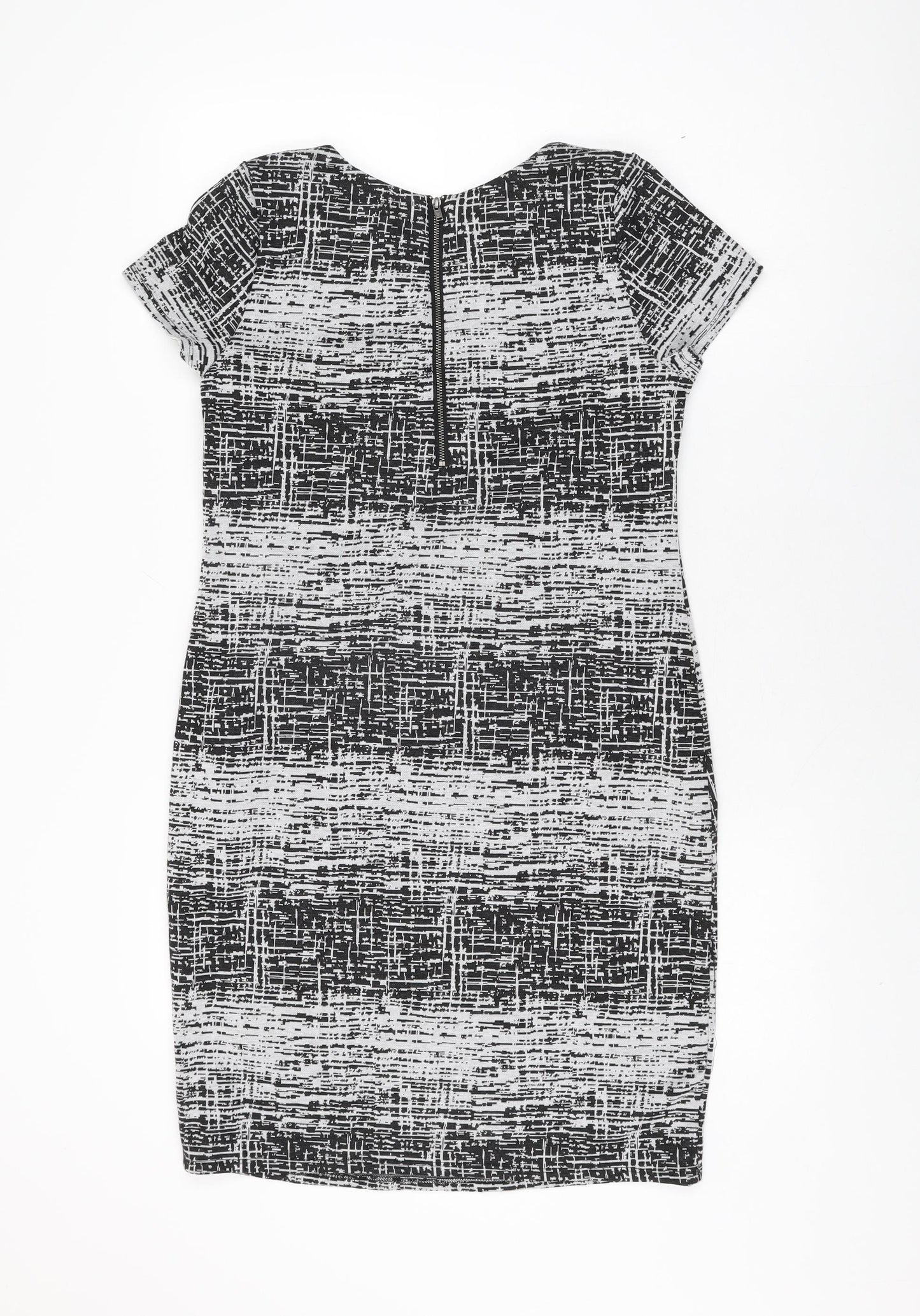 M&Co Womens Grey Geometric Polyester Bodycon Size 10 Round Neck Zip