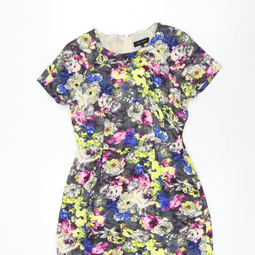 New Look Womens Grey Floral Polyester Mini Size 8 Round Neck Zip