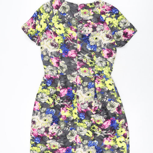 New Look Womens Grey Floral Polyester Mini Size 8 Round Neck Zip