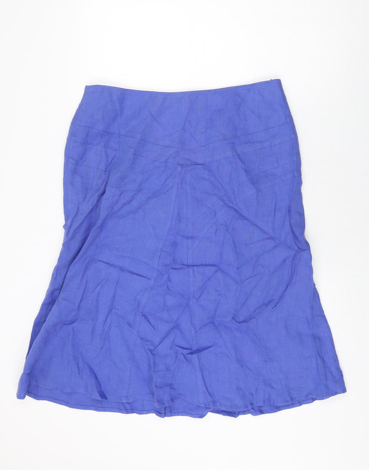 Chesca Womens Blue Linen Flare Skirt Size 14 Zip