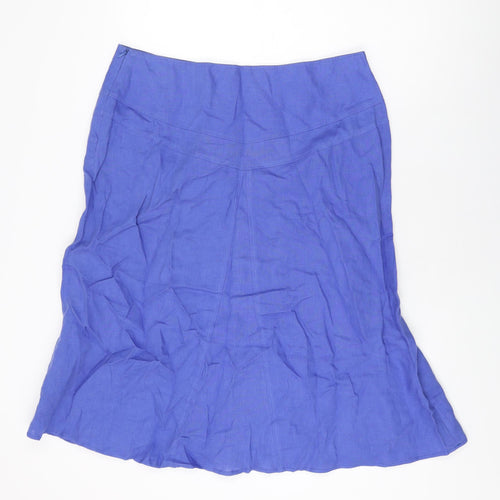 Chesca Womens Blue Linen Flare Skirt Size 14 Zip