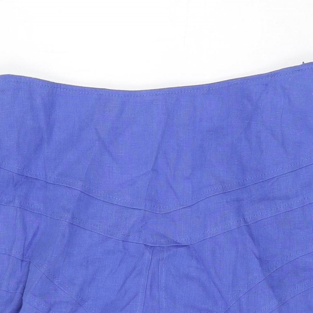 Chesca Womens Blue Linen Flare Skirt Size 14 Zip