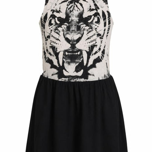 Topshop Womens Black Animal Print Cotton Skater Dress Size 10 Round Neck Pullover