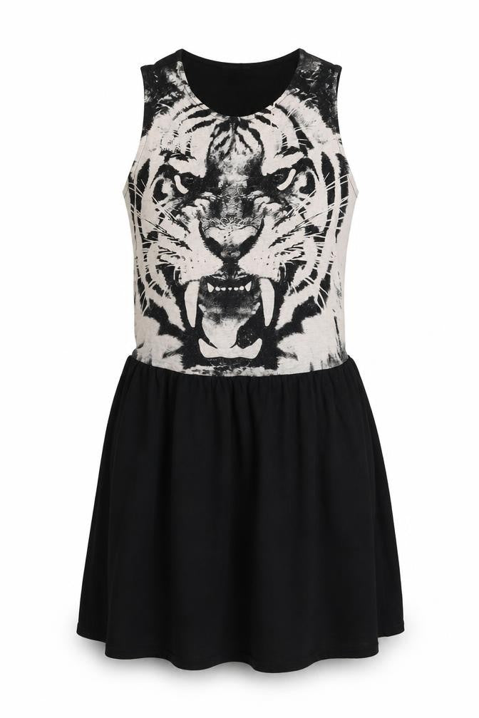 Topshop Womens Black Animal Print Cotton Skater Dress Size 10 Round Neck Pullover