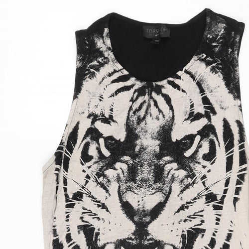 Topshop Womens Black Animal Print Cotton Skater Dress Size 10 Round Neck Pullover