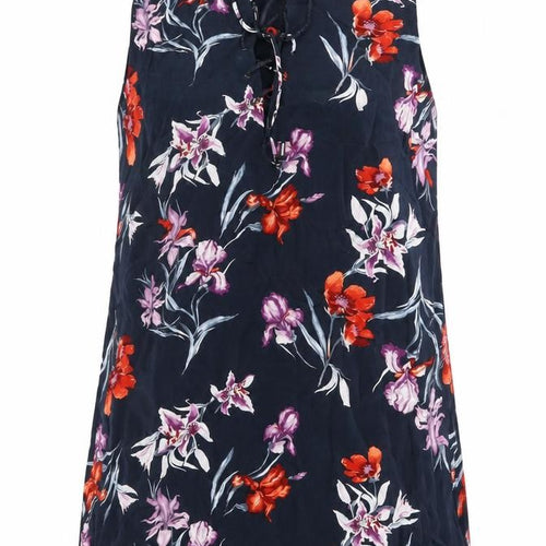Mango Womens Blue Floral Polyester Shift Size 10 Boat Neck Tie