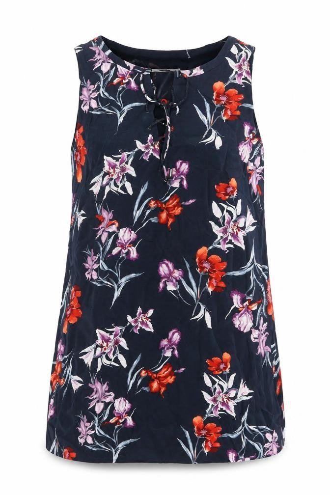 Mango Womens Blue Floral Polyester Shift Size 10 Boat Neck Tie