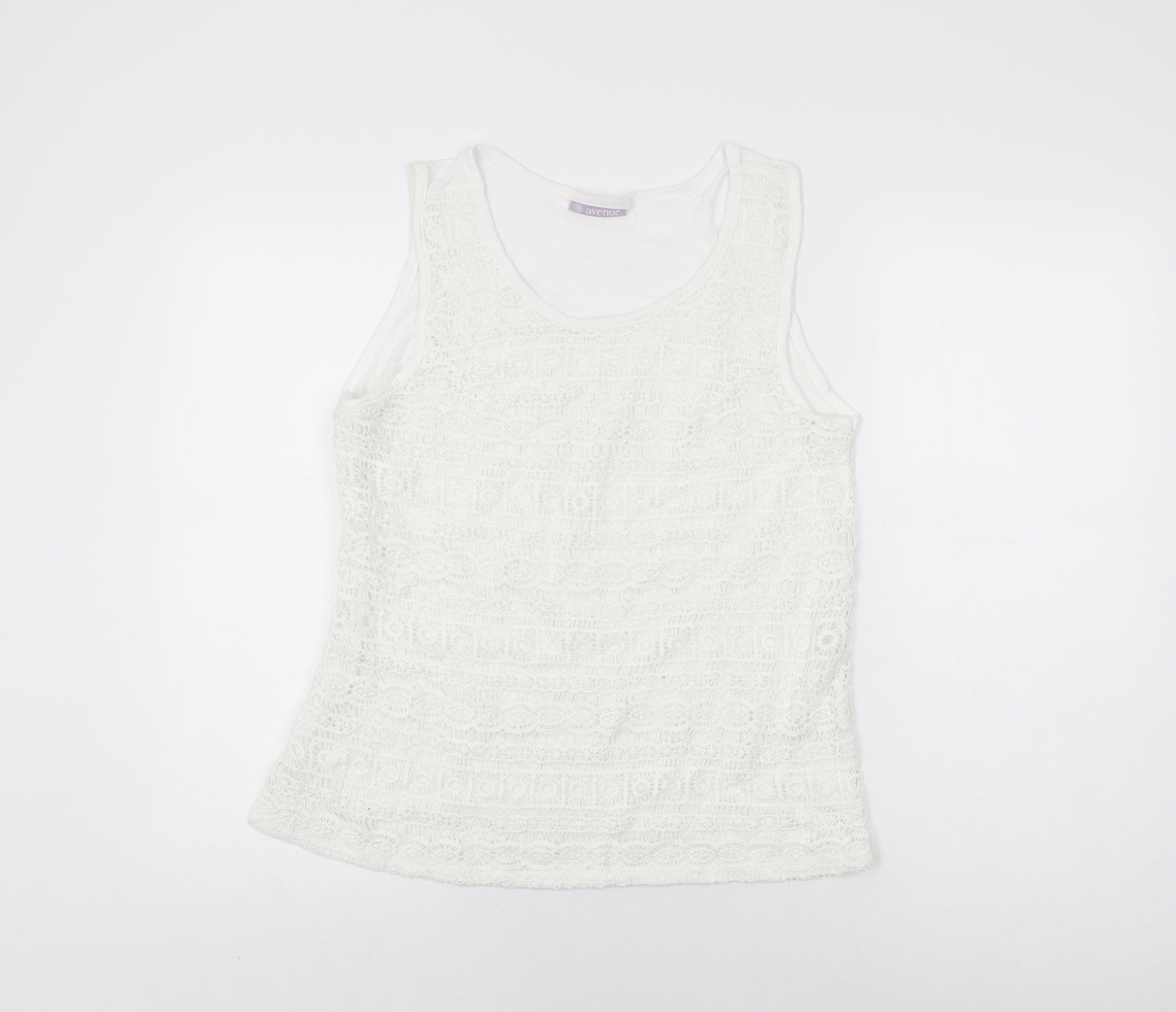 Avenue Womens White Geometric Viscose Basic T-Shirt Size 18 Round Neck
