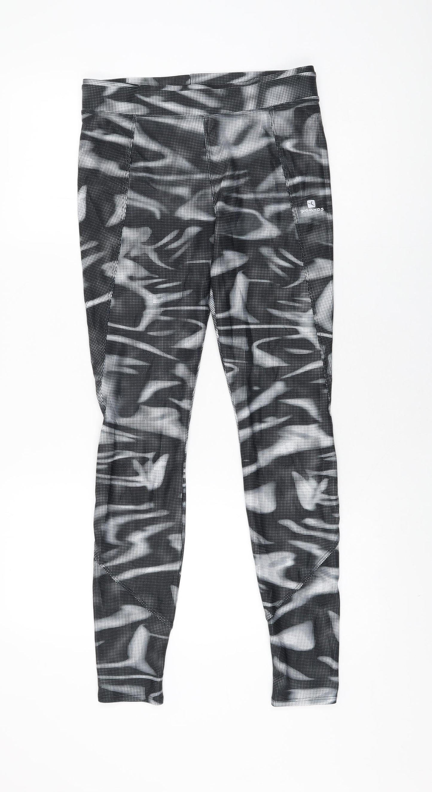 DECATHLON Womens Black Geometric Polyester Pedal Pusher Leggings Size 30 in L31 in Regular Pullover