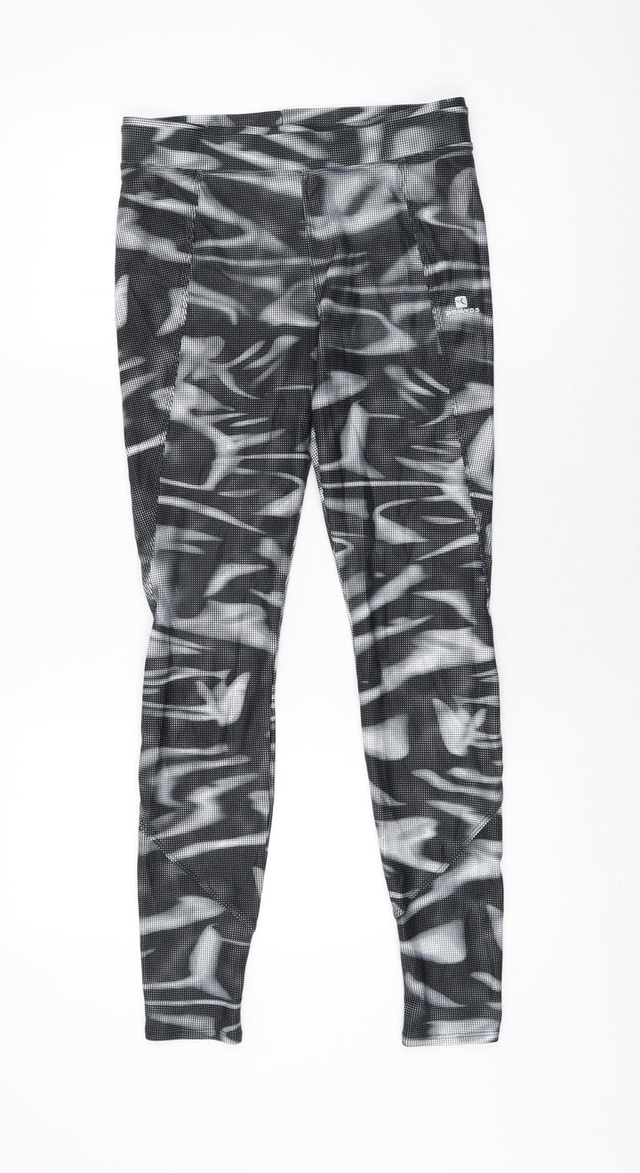 DECATHLON Womens Black Geometric Polyester Pedal Pusher Leggings Size 30 in L31 in Regular Pullover