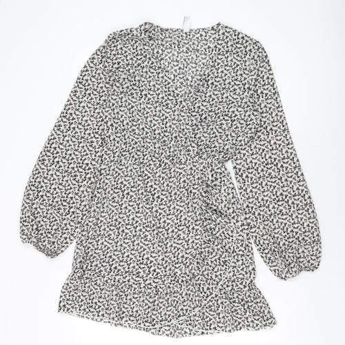 JDY Womens White Floral Polyester Wrap Dress Size 6 V-Neck Pullover