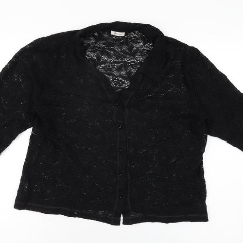 Bella di Notte Womens Black Floral Polyamide Basic Button-Up Size 14 Collared