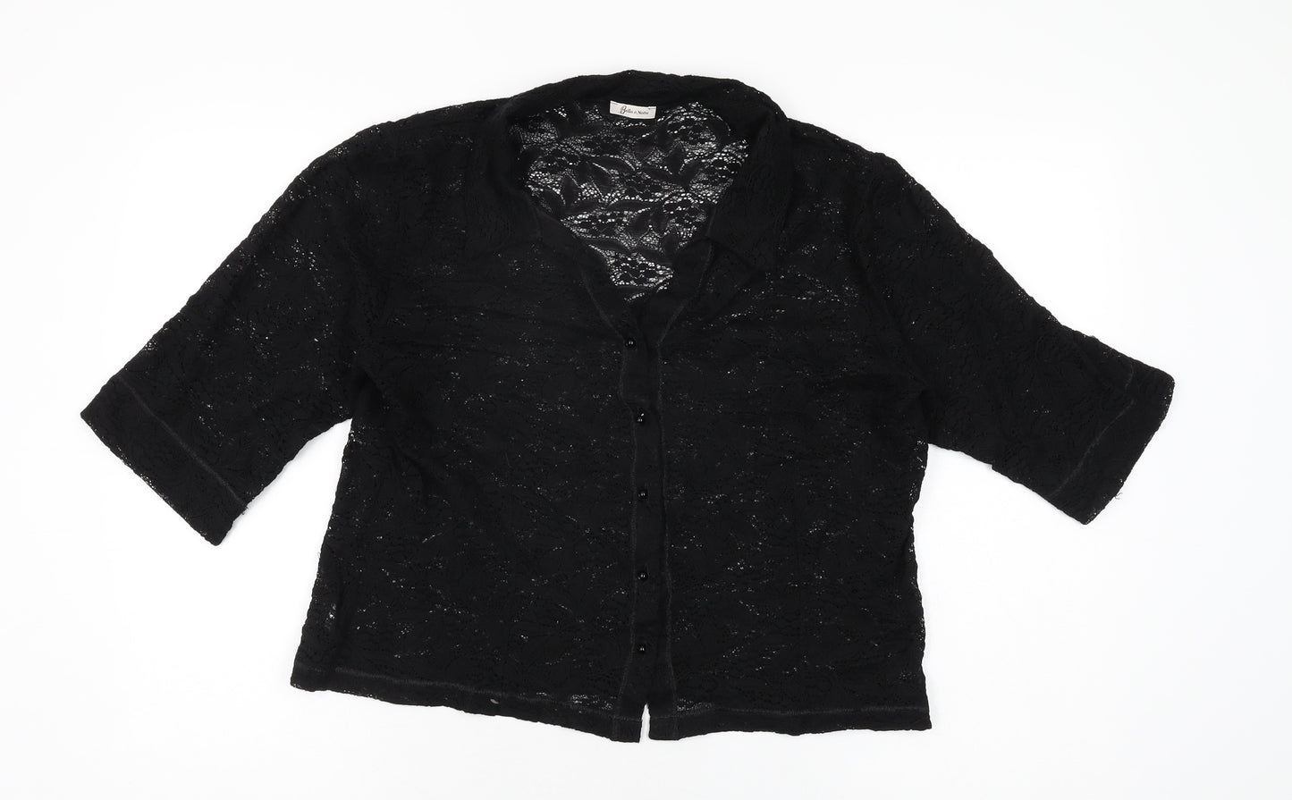 Bella di Notte Womens Black Floral Polyamide Basic Button-Up Size 14 Collared