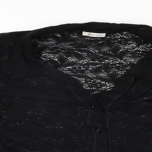 Bella di Notte Womens Black Floral Polyamide Basic Button-Up Size 14 Collared