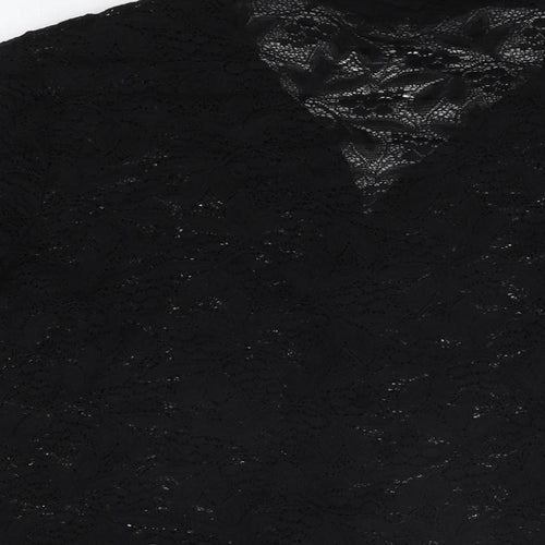 Bella di Notte Womens Black Floral Polyamide Basic Button-Up Size 14 Collared