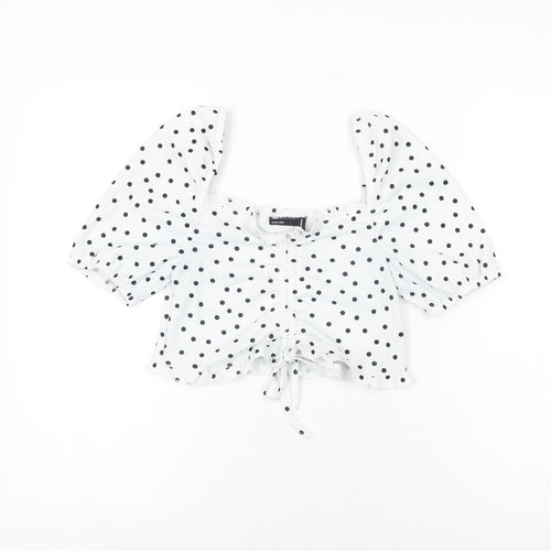 ASOS Womens White Polka Dot Polyester Cropped T-Shirt Size 8 Square Neck