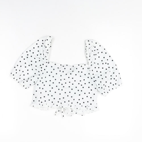 ASOS Womens White Polka Dot Polyester Cropped T-Shirt Size 8 Square Neck