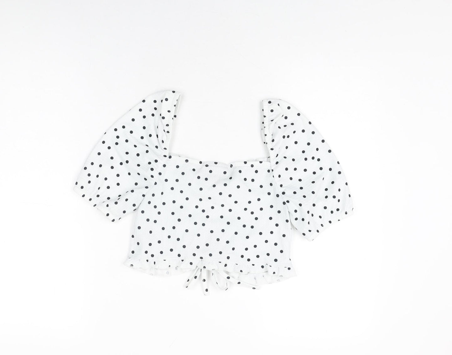 ASOS Womens White Polka Dot Polyester Cropped T-Shirt Size 8 Square Neck