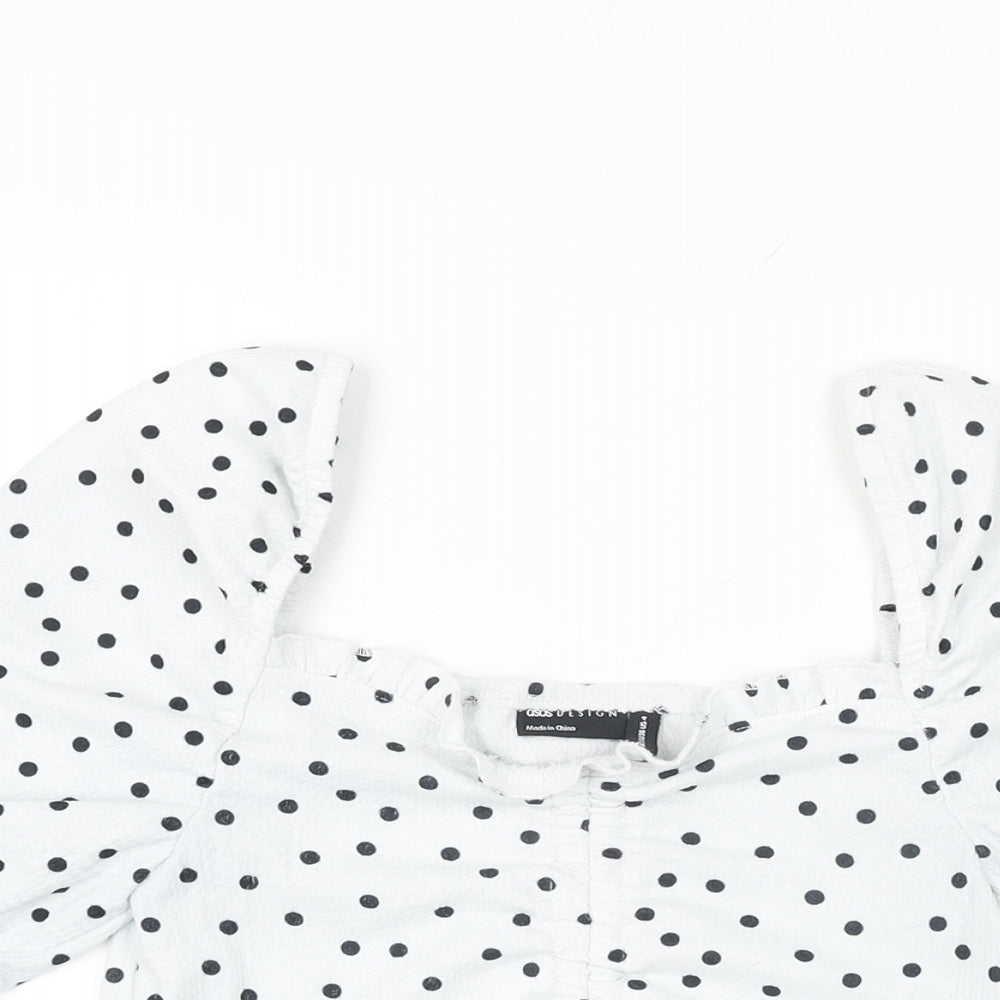 ASOS Womens White Polka Dot Polyester Cropped T-Shirt Size 8 Square Neck