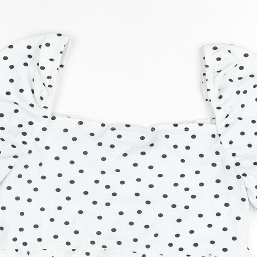 ASOS Womens White Polka Dot Polyester Cropped T-Shirt Size 8 Square Neck