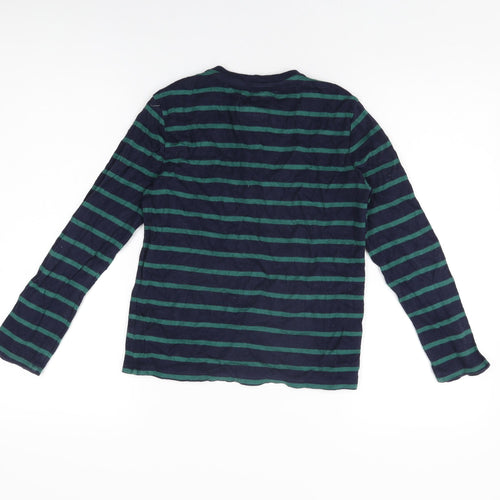 Gap Boys Blue Striped Cotton Basic T-Shirt Size L Round Neck Button