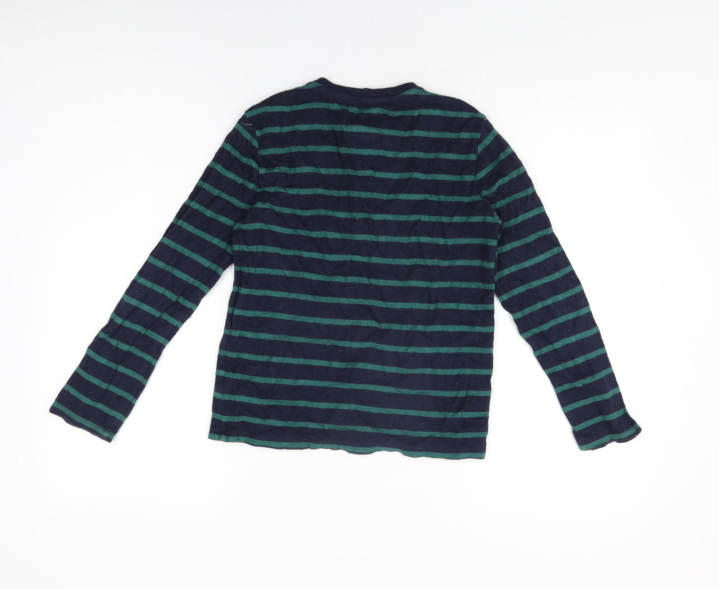 Gap Boys Blue Striped Cotton Basic T-Shirt Size L Round Neck Button