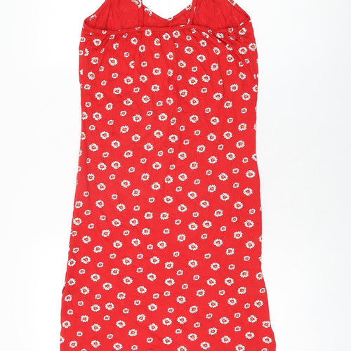PRETTYLITTLETHING Womens Red Floral Viscose Bodycon Size 6 V-Neck Pullover