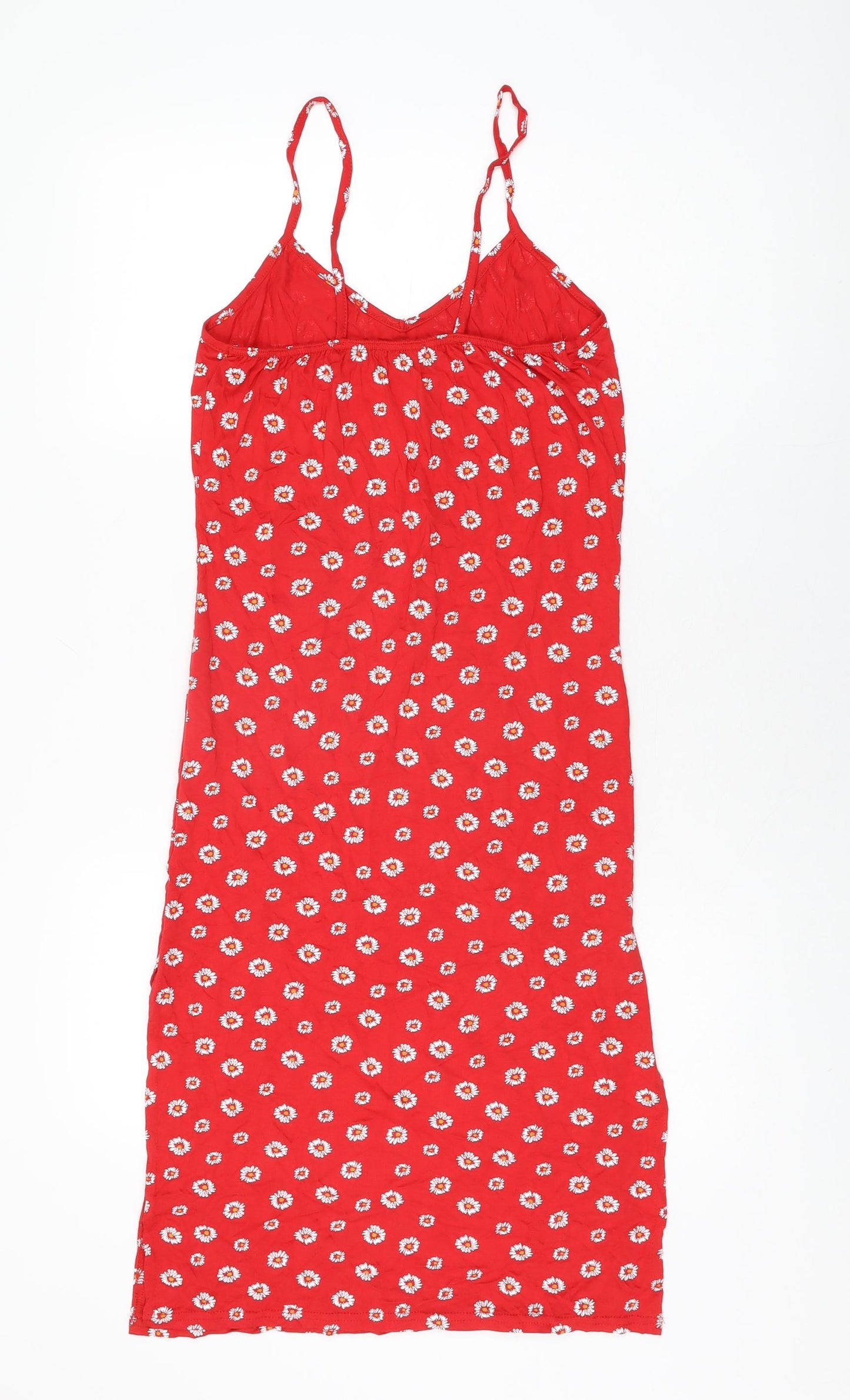 PRETTYLITTLETHING Womens Red Floral Viscose Bodycon Size 6 V-Neck Pullover
