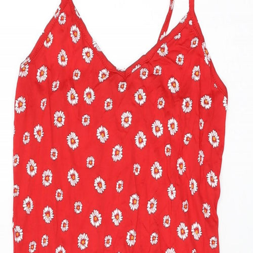 PRETTYLITTLETHING Womens Red Floral Viscose Bodycon Size 6 V-Neck Pullover