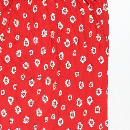 PRETTYLITTLETHING Womens Red Floral Viscose Bodycon Size 6 V-Neck Pullover