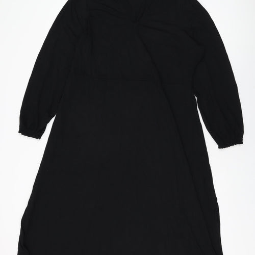 Marks and Spencer Womens Black Viscose A-Line Size 18 V-Neck Pullover