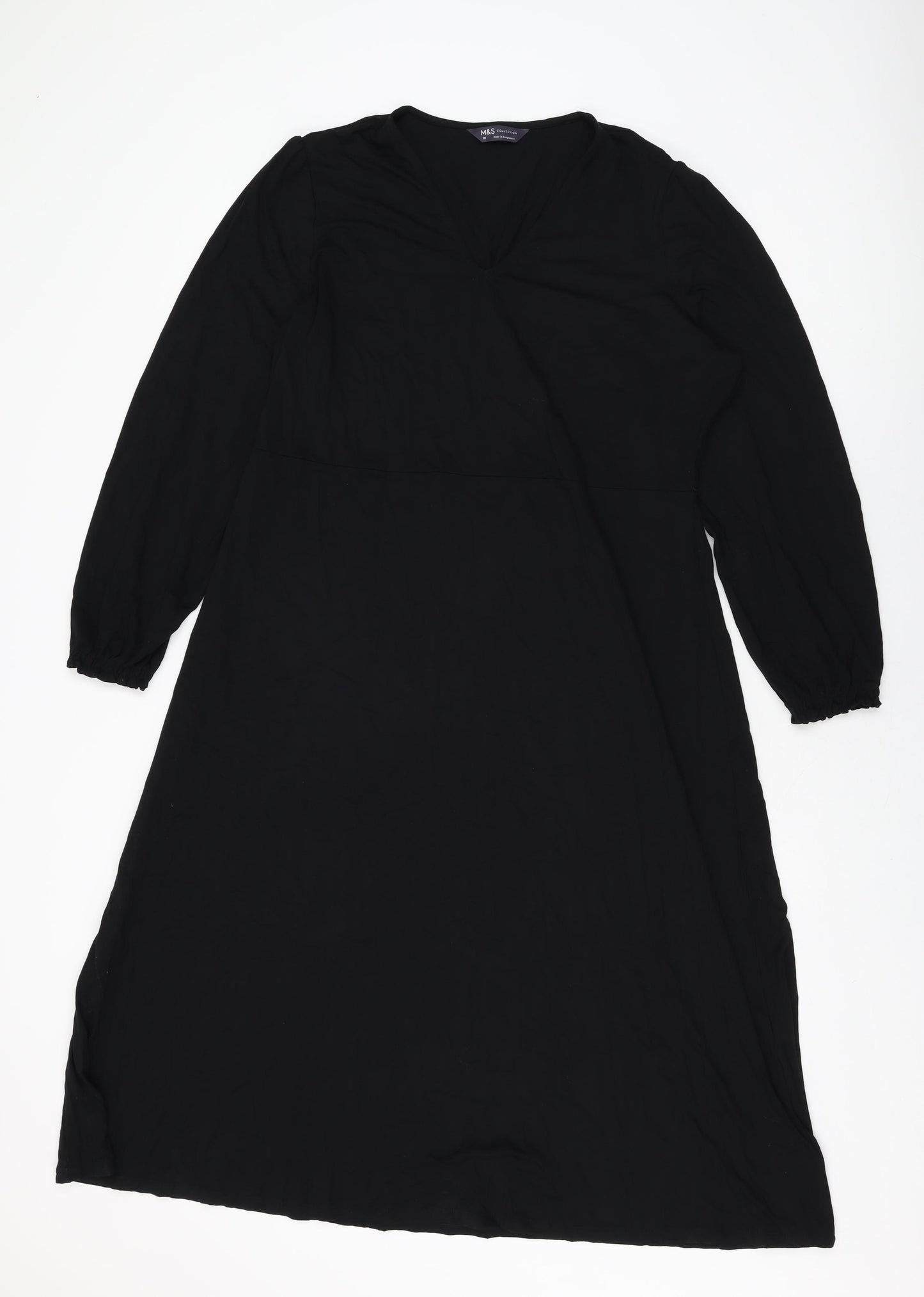 Marks and Spencer Womens Black Viscose A-Line Size 18 V-Neck Pullover