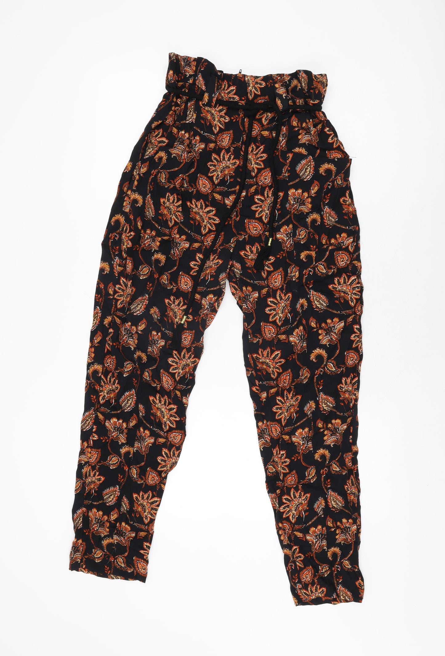 Mango Womens Black Geometric Viscose Trousers Size XS L27 in Regular Zip
