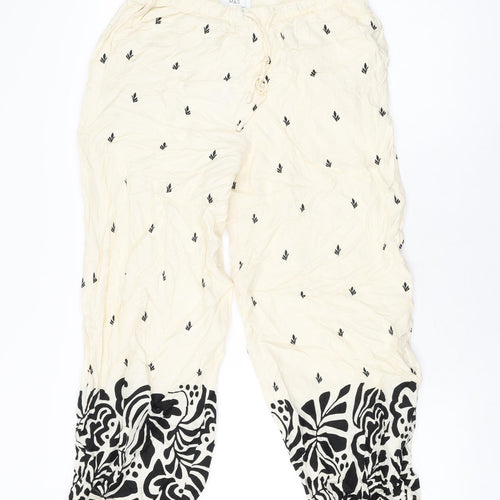 Marks and Spencer Womens Ivory Geometric Viscose Trousers Size 12 L24 in Regular Drawstring