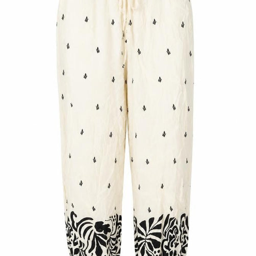 Marks and Spencer Womens Ivory Geometric Viscose Trousers Size 12 L24 in Regular Drawstring