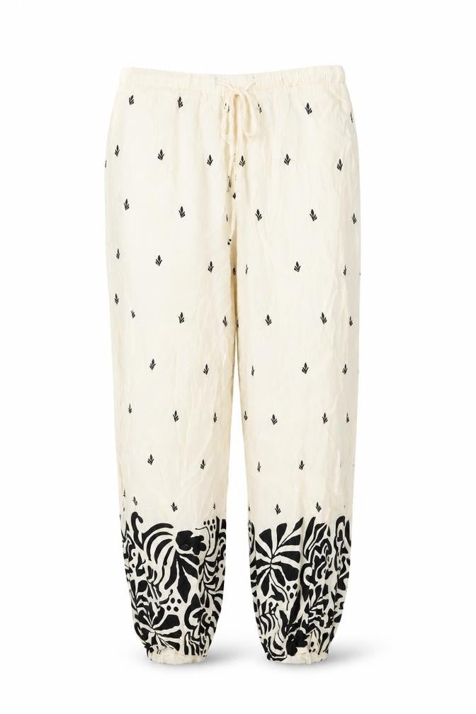 Marks and Spencer Womens Ivory Geometric Viscose Trousers Size 12 L24 in Regular Drawstring