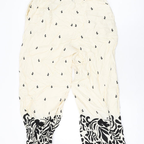 Marks and Spencer Womens Ivory Geometric Viscose Trousers Size 12 L24 in Regular Drawstring