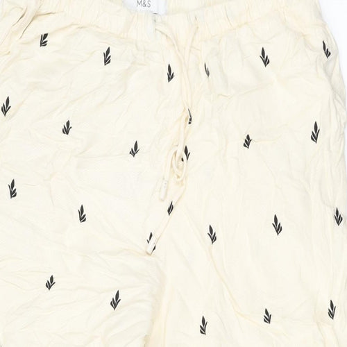 Marks and Spencer Womens Ivory Geometric Viscose Trousers Size 12 L24 in Regular Drawstring