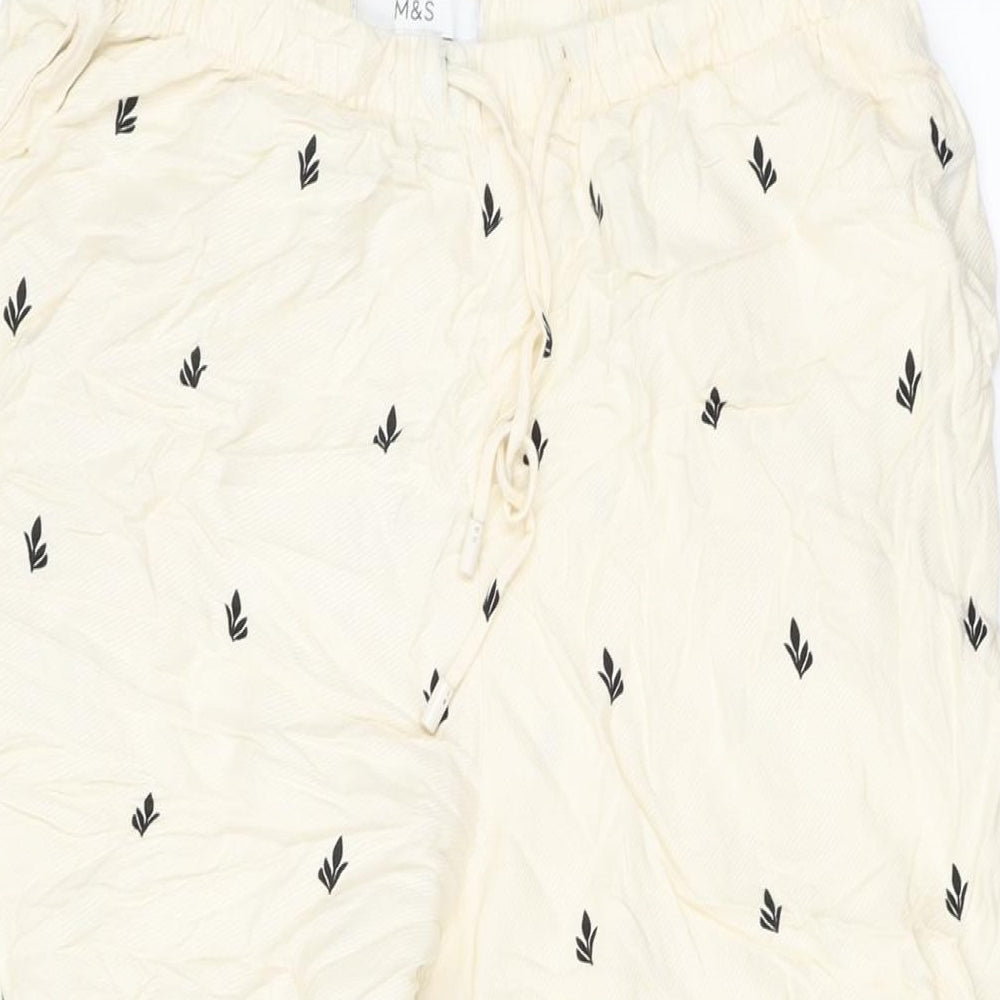 Marks and Spencer Womens Ivory Geometric Viscose Trousers Size 12 L24 in Regular Drawstring